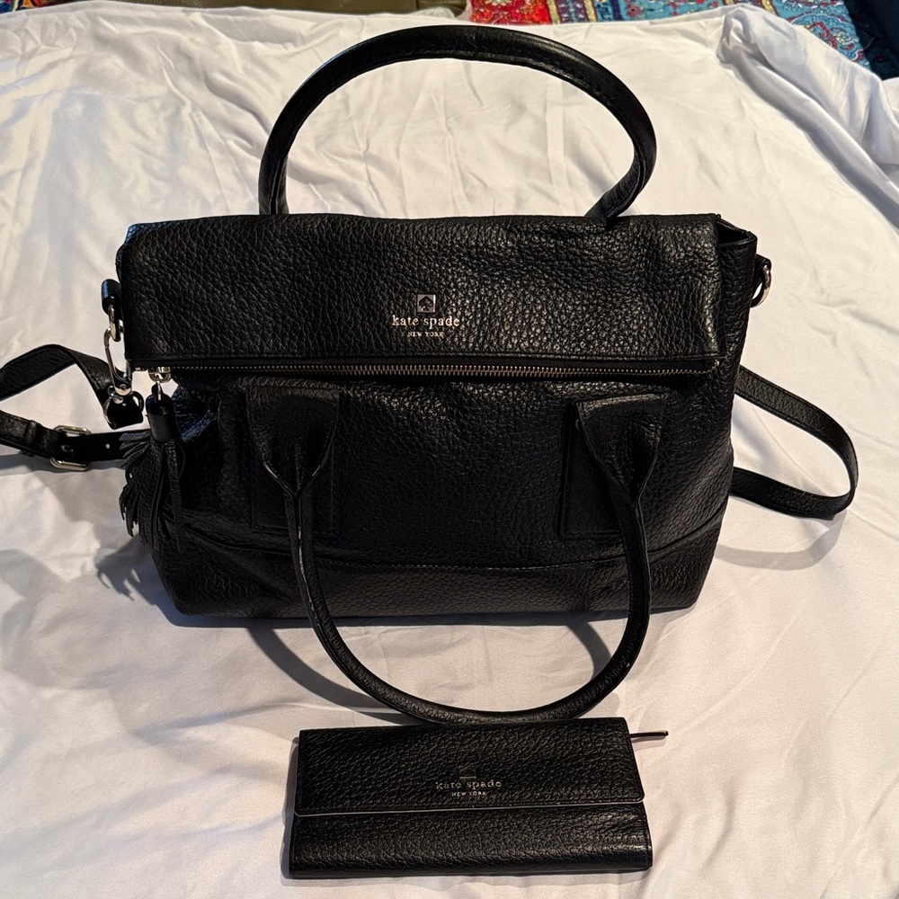 Kate Spade Black Pebbled Leather Satchel and Wallet